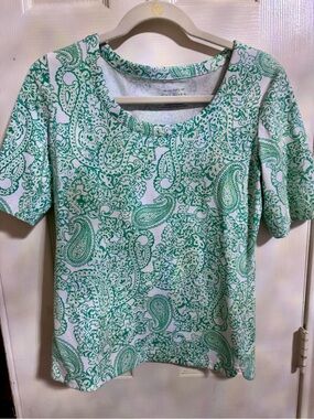 Talbots Green Paisley Scoop Neck Top size S